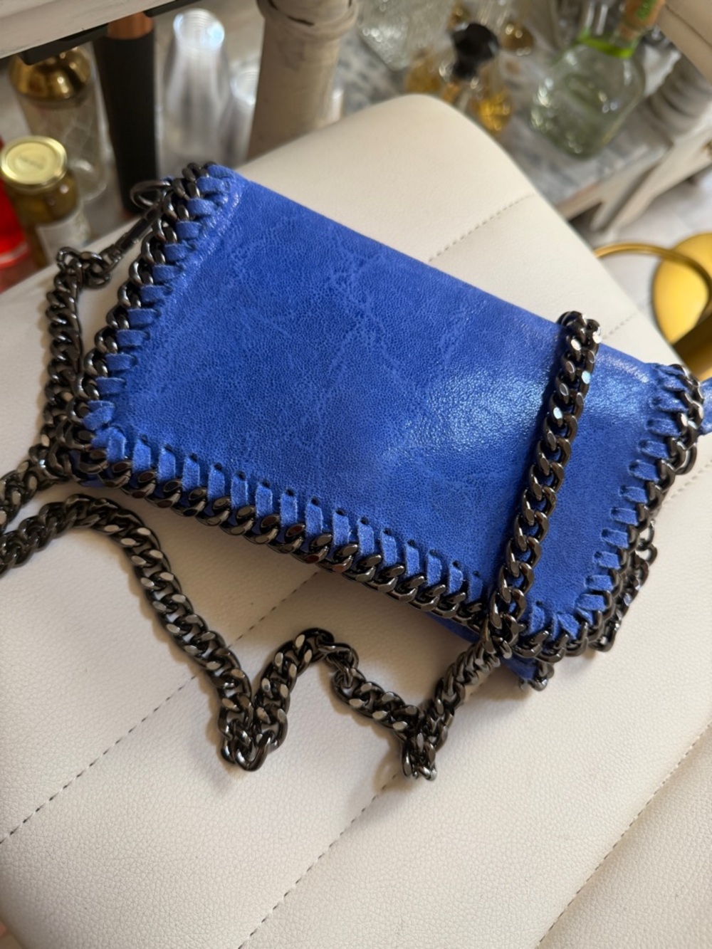 Blue Chain-Trim Crossbody Bag